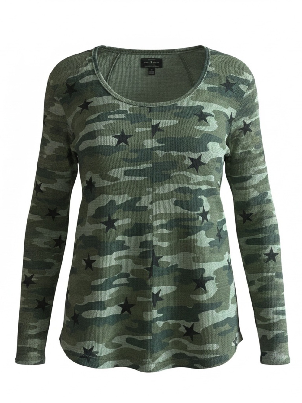 Lucky Brand Green Camo Star Waffle Long-Sleeve Tee